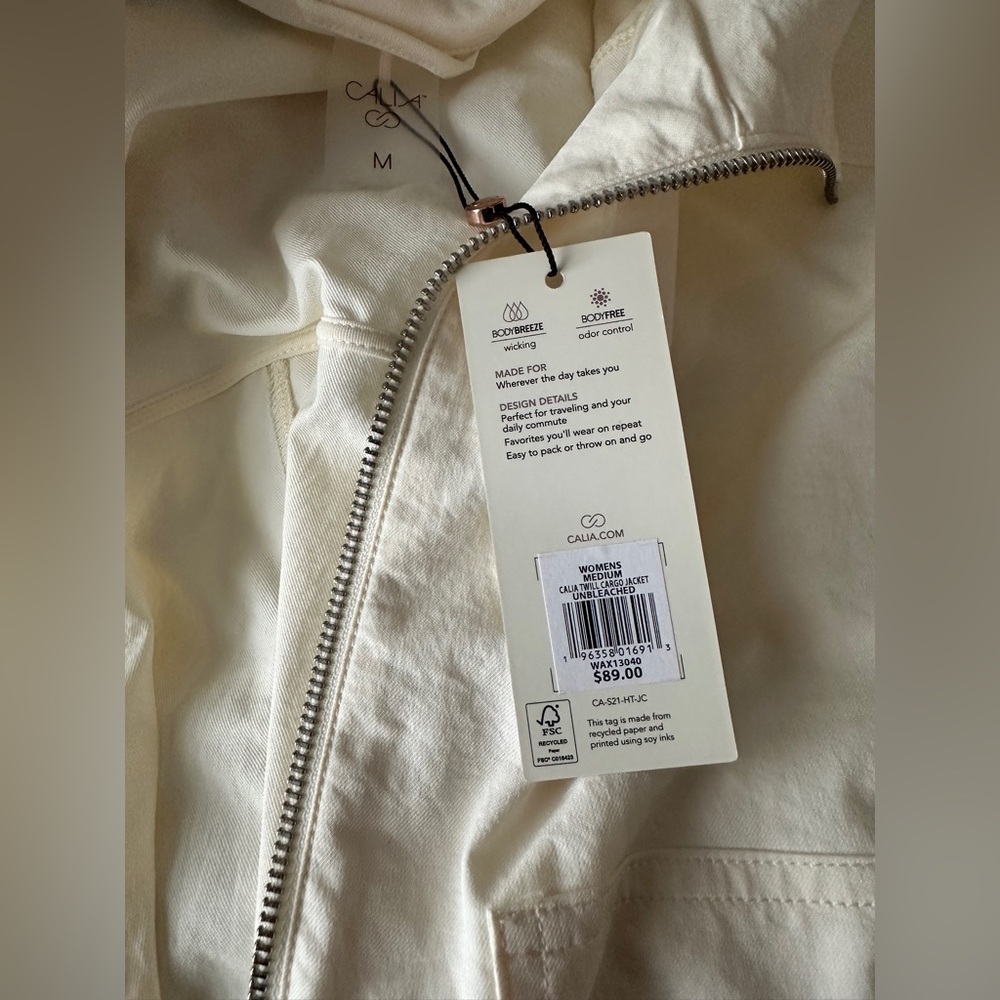NWT Twill Cargo Jacket, medium, light yellow color, brand Calia - Picture 6 of 8